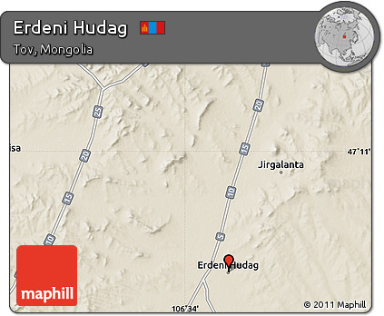 Shaded Relief Map of Erdeni Hudag