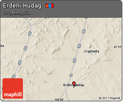 Shaded Relief Map of Erdeni Hudag