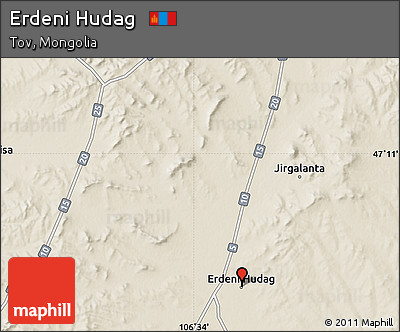 Shaded Relief Map of Erdeni Hudag