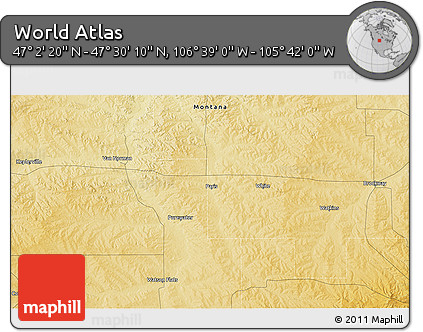 Physical 3D Map of the Area around 47° 16' 15" N, 106° 10' 30" W