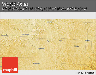 Physical 3D Map of the Area around 47° 16' 15" N, 106° 10' 30" W