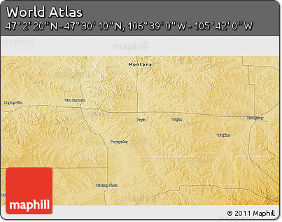 Physical 3D Map of the Area around 47° 16' 15" N, 106° 10' 30" W