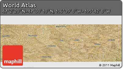Satellite Panoramic Map of the Area around 47° 16' 15" N, 106° 10' 30" W