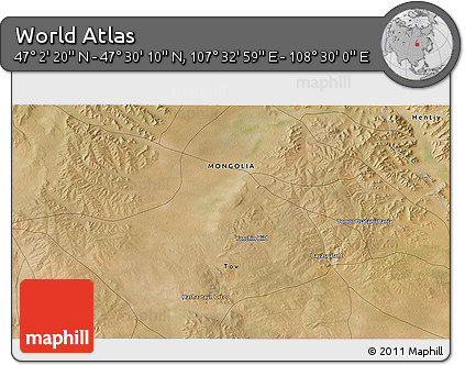 Satellite 3D Map of the Area around 47° 16' 15" N, 108° 1' 30" E