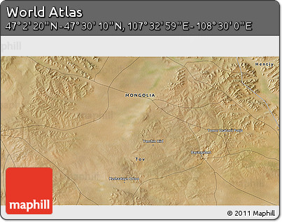 Satellite 3D Map of the Area around 47° 16' 15" N, 108° 1' 30" E