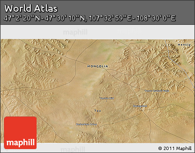 Satellite 3D Map of the Area around 47° 16' 15" N, 108° 1' 30" E