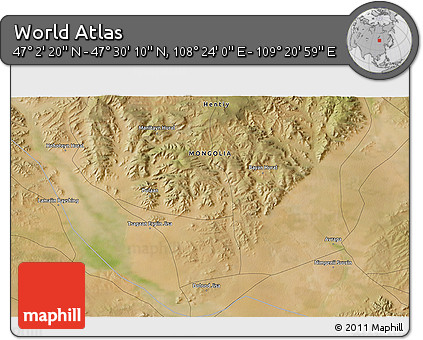 Satellite 3D Map of the Area around 47° 16' 15" N, 108° 52' 30" E