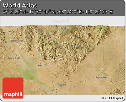 Satellite 3D Map of the Area around 47° 16' 15" N, 108° 52' 30" E