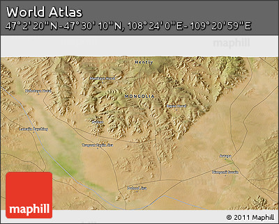 Satellite 3D Map of the Area around 47° 16' 15" N, 108° 52' 30" E