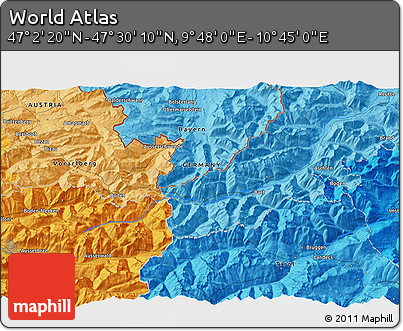 Political 3D Map of the Area around 47° 16' 15" N, 10° 16' 30" E