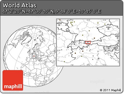 Blank Location Map of the Area around 47° 16' 15" N, 10° 16' 30" E