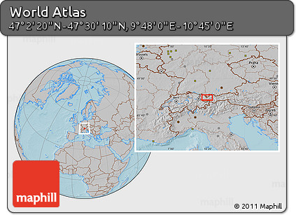Gray Location Map of the Area around 47° 16' 15" N, 10° 16' 30" E, hill shading