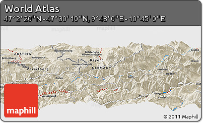 Shaded Relief Panoramic Map of the Area around 47° 16' 15" N, 10° 16' 30" E