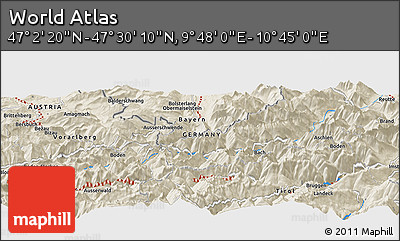 Shaded Relief Panoramic Map of the Area around 47° 16' 15" N, 10° 16' 30" E