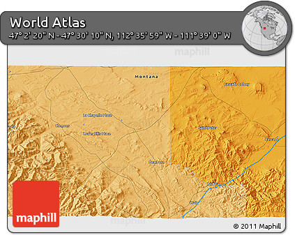 Political 3D Map of the Area around 47° 16' 15" N, 112° 7' 30" W