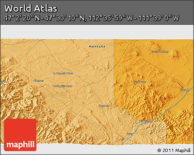 Political 3D Map of the Area around 47° 16' 15" N, 112° 7' 30" W