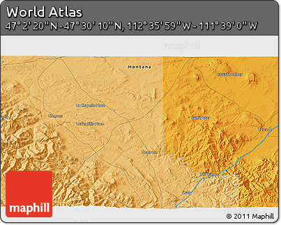 Political 3D Map of the Area around 47° 16' 15" N, 112° 7' 30" W