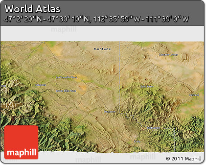 Satellite 3D Map of the Area around 47° 16' 15" N, 112° 7' 30" W
