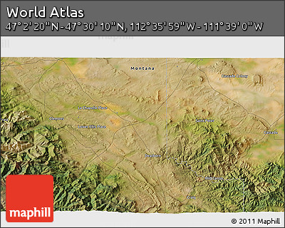 Satellite 3D Map of the Area around 47° 16' 15" N, 112° 7' 30" W