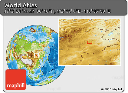 Physical Location Map of the Area around 47° 16' 15" N, 113° 7' 30" E