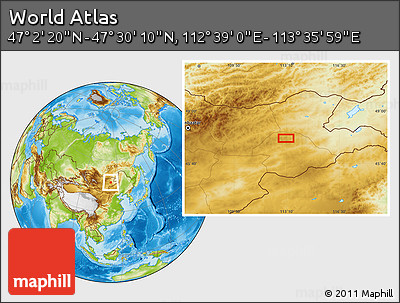 Physical Location Map of the Area around 47° 16' 15" N, 113° 7' 30" E