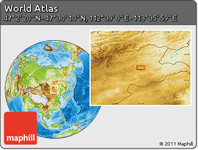 Physical Location Map of the Area around 47° 16' 15" N, 113° 7' 30" E