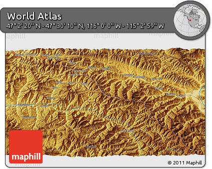 Physical 3D Map of the Area around 47° 16' 15" N, 115° 31' 30" W