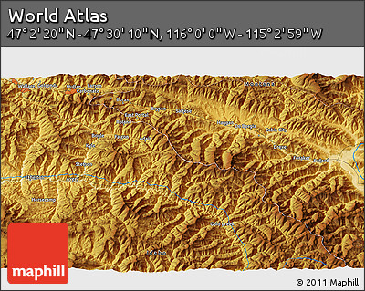 Physical 3D Map of the Area around 47° 16' 15" N, 115° 31' 30" W