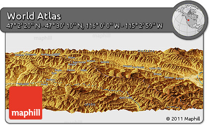 Physical Panoramic Map of the Area around 47° 16' 15" N, 115° 31' 30" W