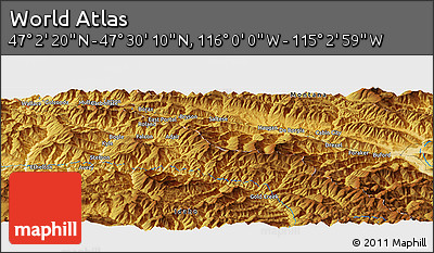 Physical Panoramic Map of the Area around 47° 16' 15" N, 115° 31' 30" W