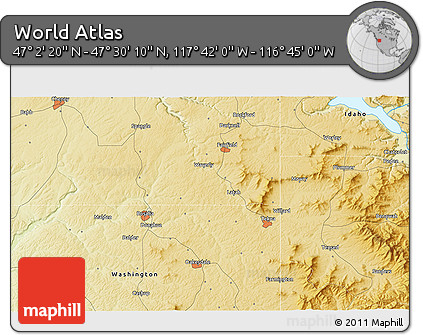 Physical 3D Map of the Area around 47° 16' 15" N, 117° 13' 29" W