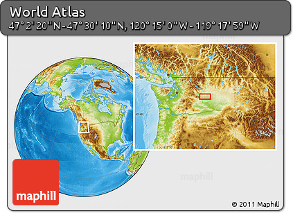 Physical Location Map of the Area around 47° 16' 15" N, 119° 46' 30" W