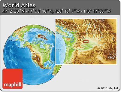Physical Location Map of the Area around 47° 16' 15" N, 119° 46' 30" W