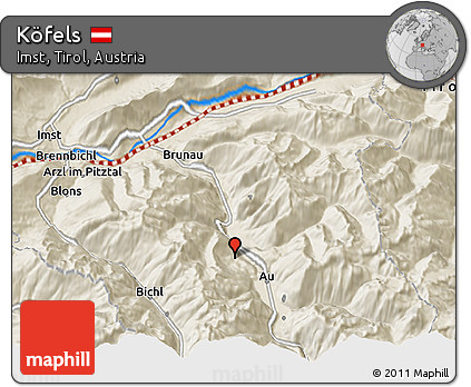 Shaded Relief 3D Map of Köfels