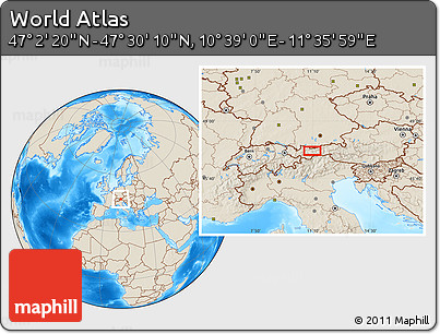 Shaded Relief Location Map of the Area around 47° 16' 15" N, 11° 7' 30" E
