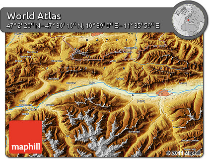 Physical Map of the Area around 47° 16' 15" N, 11° 7' 30" E