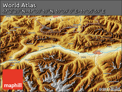 Physical Map of the Area around 47° 16' 15" N, 11° 7' 30" E