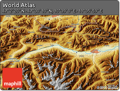 Physical Map of the Area around 47° 16' 15" N, 11° 7' 30" E