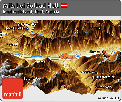 Physical Panoramic Map of Mils Bei Solbad Hall