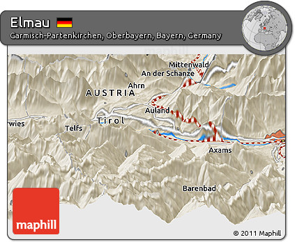 Shaded Relief Panoramic Map of Elmau
