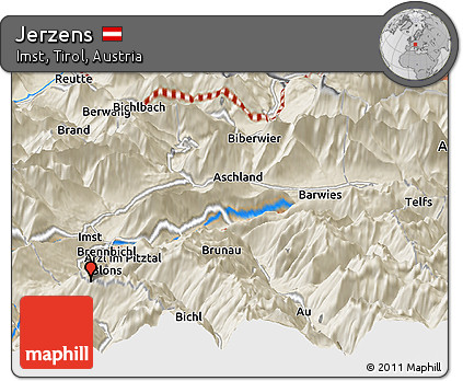 Shaded Relief Panoramic Map of Jerzens