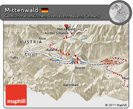 Shaded Relief Panoramic Map of Mittenwald