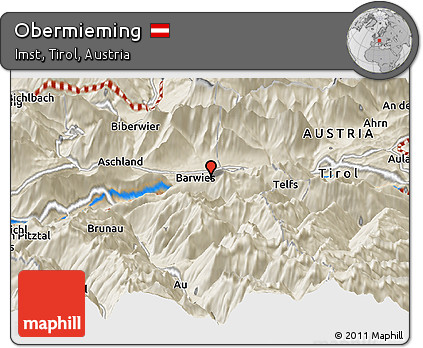Shaded Relief Panoramic Map of Obermieming
