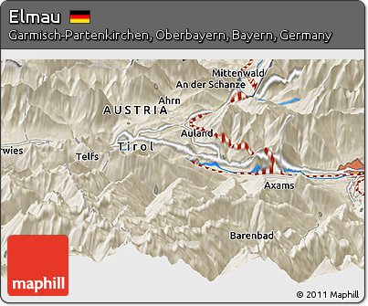 Shaded Relief Panoramic Map of Elmau