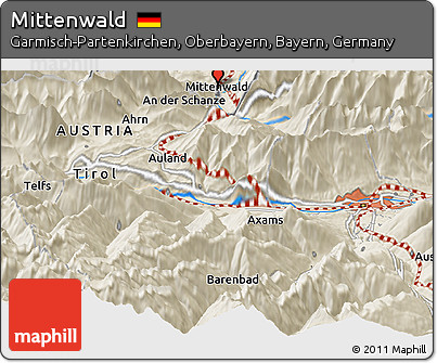 Shaded Relief Panoramic Map of Mittenwald