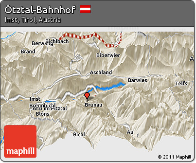 Shaded Relief Panoramic Map of Ötztal-Bahnhof