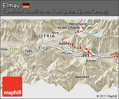 Shaded Relief Panoramic Map of Elmau