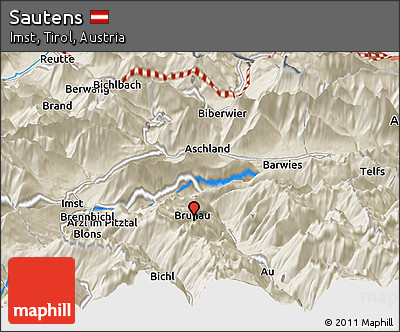 Shaded Relief Panoramic Map of Sautens