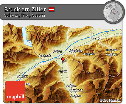 Physical 3D Map of Bruck Am Ziller