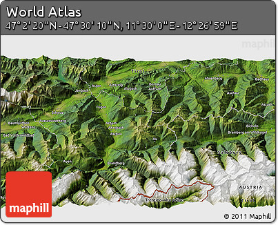 Satellite 3D Map of the Area around 47° 16' 15" N, 11° 58' 29" E